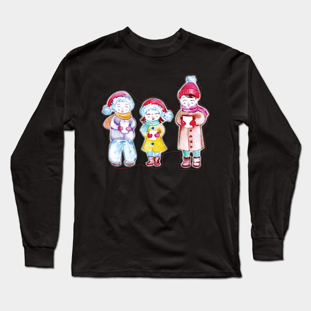 Christmas Carolers in watercolor style Long Sleeve T-Shirt by holidaystore